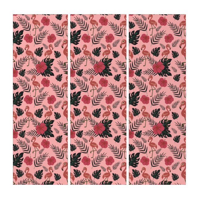 Pink flamingo seamless pattern flowers and leaves triptych (Front)