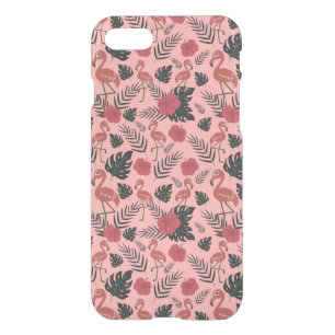 Pink flamingo seamless pattern flowers and leaves iPhone SE/8/7 case