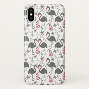 Pink flamingo seamless pattern flowers, leaves iPhone x case