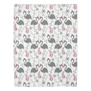 Pink flamingo seamless pattern flowers, leaves duvet cover