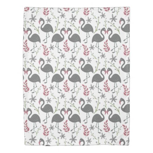 Pink flamingo seamless pattern flowers leaves duvet cover