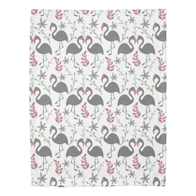 Pink flamingo seamless pattern flowers, leaves duvet cover (Front)