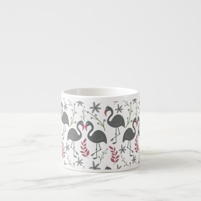 Pink flamingo seamless pattern flowers, leaves espresso cup (Front)