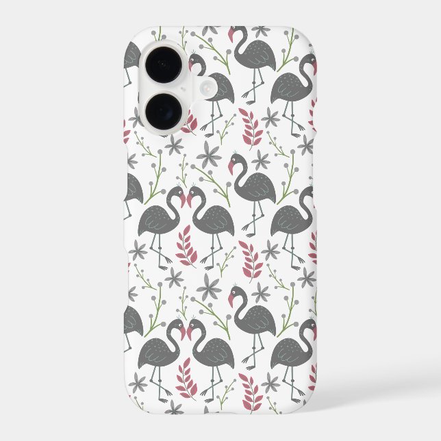 Pink flamingo seamless pattern flowers, leaves iphone case (Back)