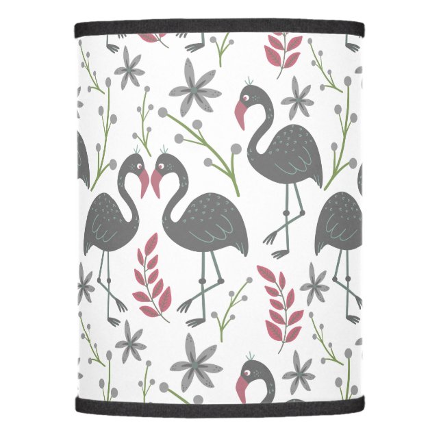 Pink flamingo seamless pattern flowers, leaves lamp shade (Front)