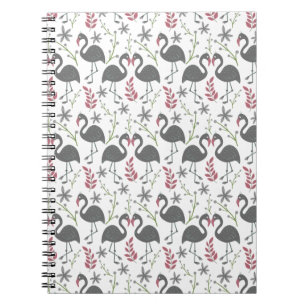 Pink flamingo seamless pattern flowers, leaves notebook
