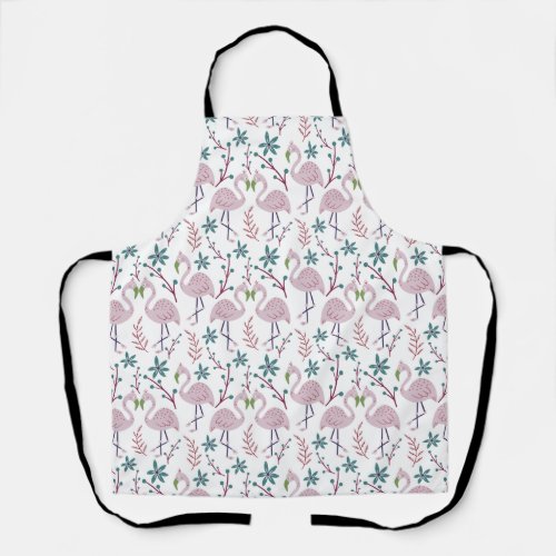 Pink flamingo seamless pattern on white background apron