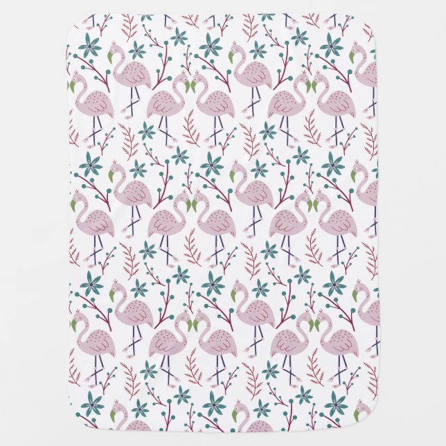 Pink flamingo seamless pattern on white background baby blanket (Front)