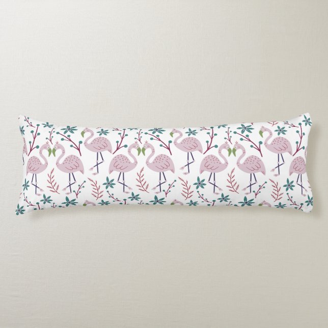 Pink flamingo seamless pattern on white background body pillow (Front)