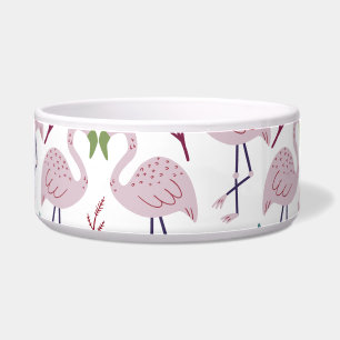Pink flamingo seamless pattern on white background bowl