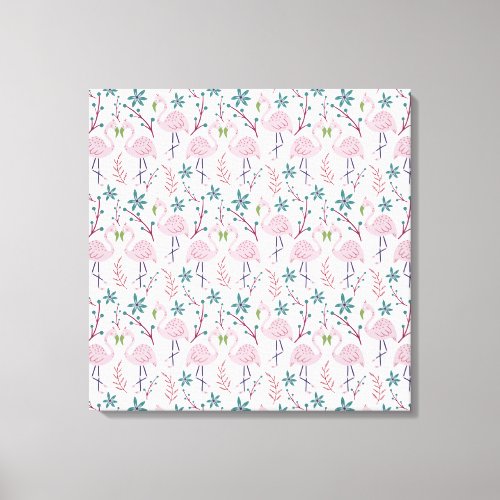 Pink flamingo seamless pattern on white background canvas print