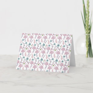Pink flamingo seamless pattern on white background card