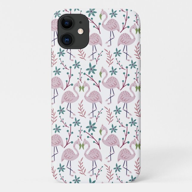 Pink flamingo seamless pattern on white background Case-Mate iPhone case (Back)