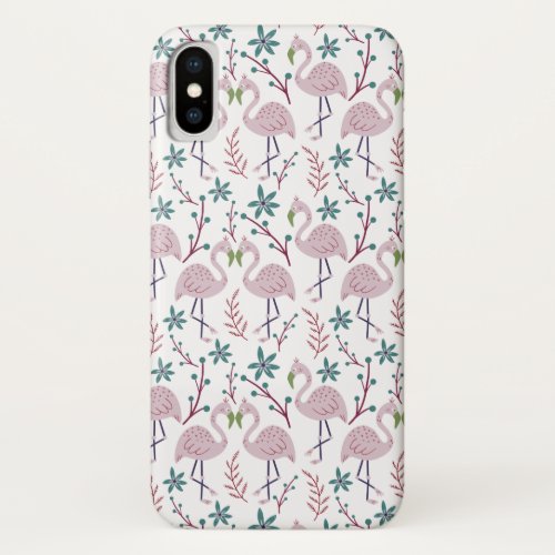 Pink flamingo seamless pattern on white background iPhone x case