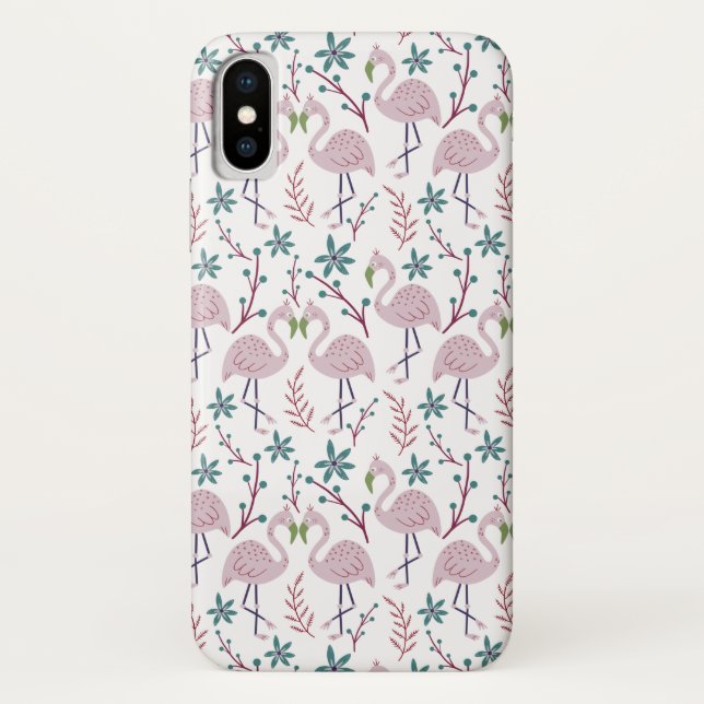 Pink flamingo seamless pattern on white background Case-Mate iPhone case (Back)