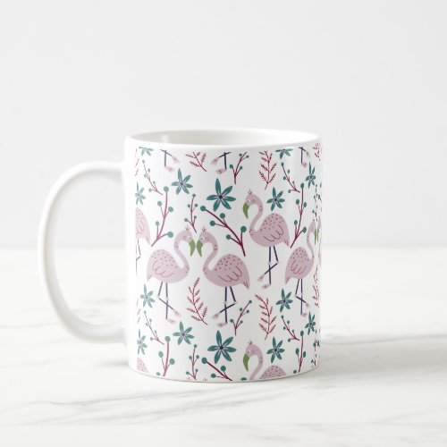 Pink flamingo seamless pattern on white background coffee mug