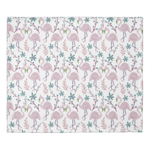 Pink flamingo seamless pattern on white background duvet cover