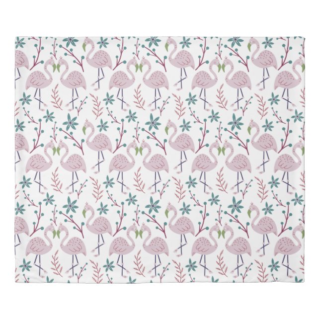 Pink flamingo seamless pattern on white background duvet cover (Front)