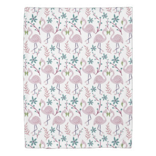 Pink flamingo seamless pattern on white background duvet cover