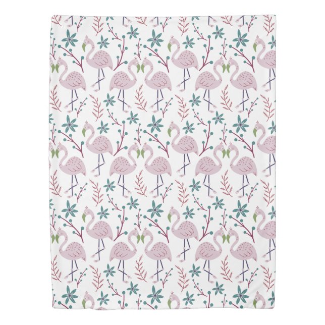 Pink flamingo seamless pattern on white background duvet cover (Front)