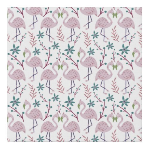 Pink flamingo seamless pattern on white background faux canvas print