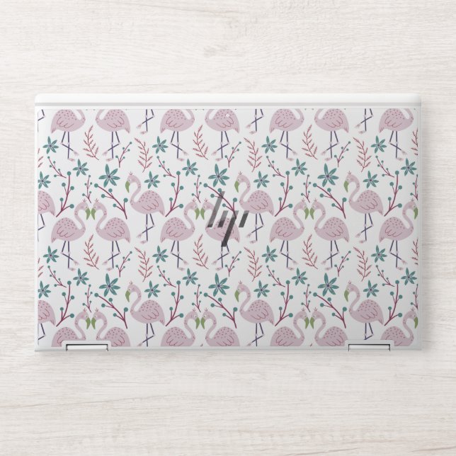 Pink flamingo seamless pattern on white background HP laptop skin (Front)