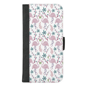 Pink flamingo seamless pattern on white background iPhone 8/7 plus wallet case