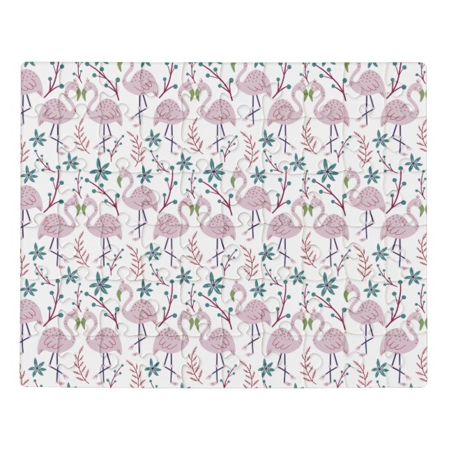 Pink flamingo seamless pattern on white background jigsaw puzzle (Puzzle Horizontal)