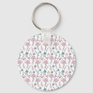 Pink flamingo seamless pattern on white background keychain