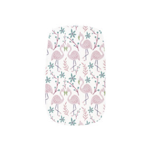 Pink flamingo seamless pattern on white background minx nail art