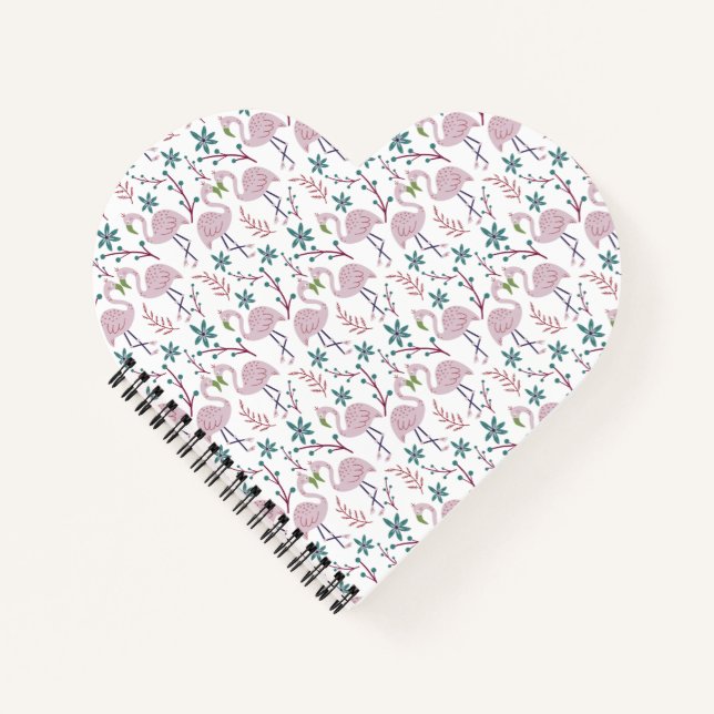 Pink flamingo seamless pattern on white background notebook (Front)