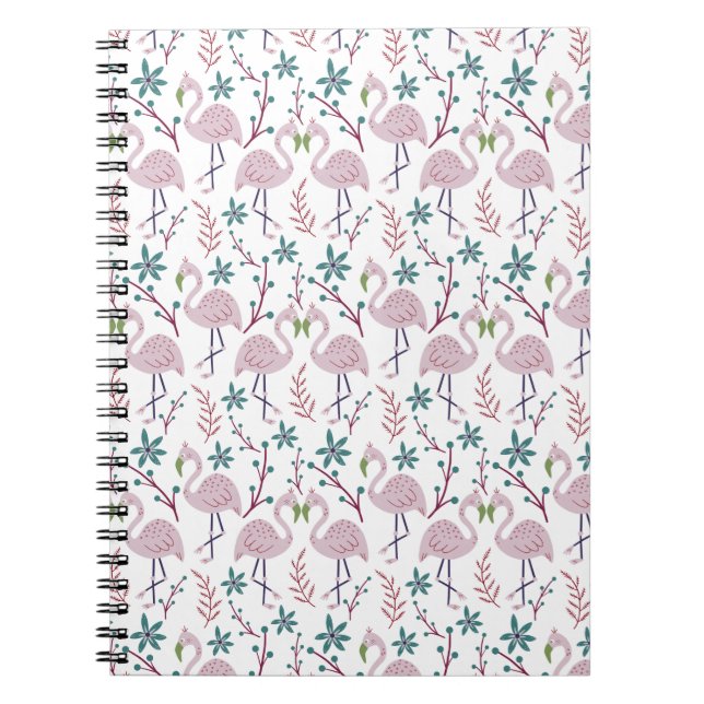 Pink flamingo seamless pattern on white background notebook (Front)
