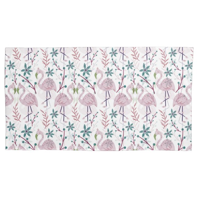 Pink flamingo seamless pattern on white background pillow case (Front-Left)