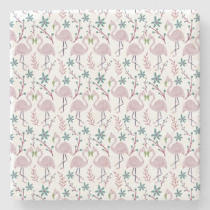 Pink flamingo seamless pattern on white background stone coaster