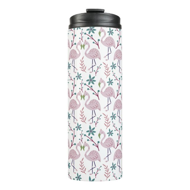 Pink flamingo seamless pattern on white background thermal tumbler (Front)