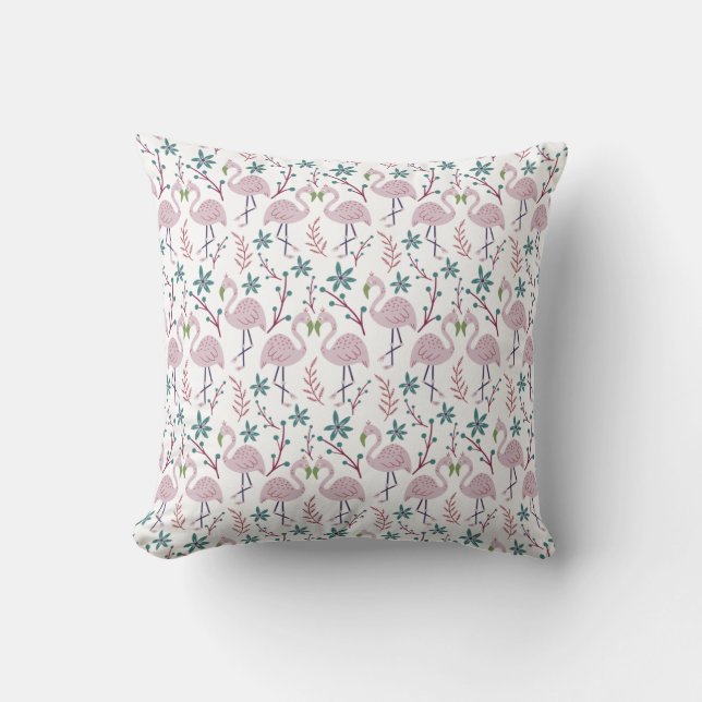 Pink flamingo seamless pattern on white background throw pillow (Front)