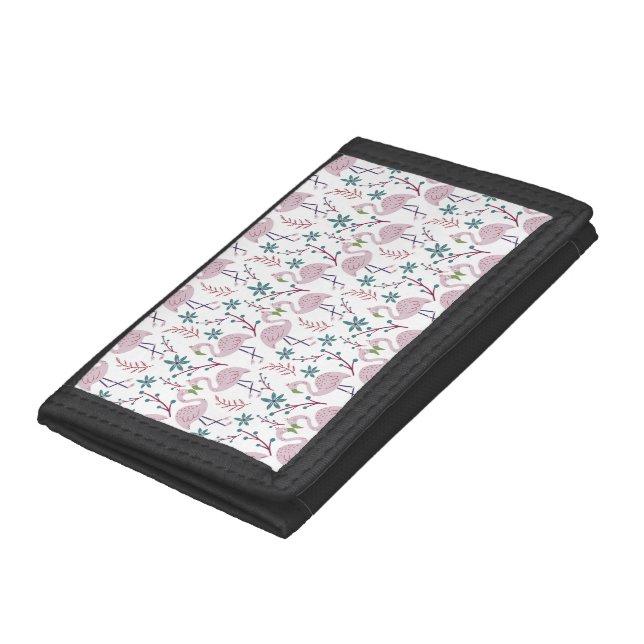 Pink flamingo seamless pattern on white background trifold wallet (Bottom)