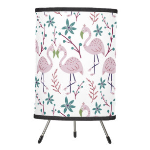 Pink flamingo seamless pattern on white background tripod lamp