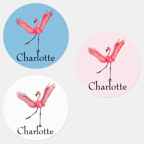 Pink Flamingo Set of Custom Name Labels