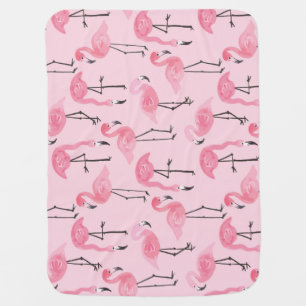 Pink Flamingo Set, Tropical Summer Pattern. Baby Blanket