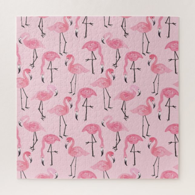 Pink Flamingo Set, Tropical Summer Pattern. Jigsaw Puzzle (Vertical)