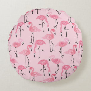 Pink Flamingo Set, Tropical Summer Pattern. Round Pillow
