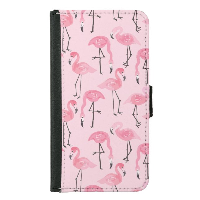 Pink Flamingo Set, Tropical Summer Pattern. Samsung Galaxy Wallet Case (Front)
