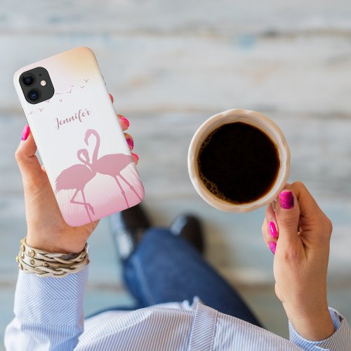 Pink Flamingo Silhouette Personalized iPhone 11 Case