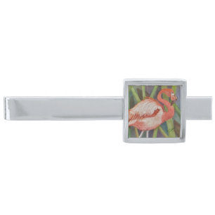 PINK FLAMINGO SILVER FINISH TIE BAR
