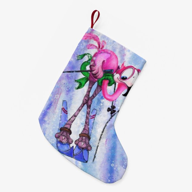 Pink Flamingo Skier Funny Christmas Stocking (Front (Hanging))