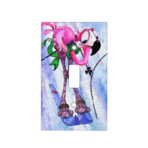 Pink Flamingo Skier Light Switch Cover Cartoon