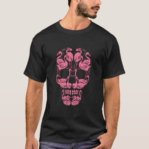 Pink Flamingo Skull Breast Cancer Awareness T_Shirt