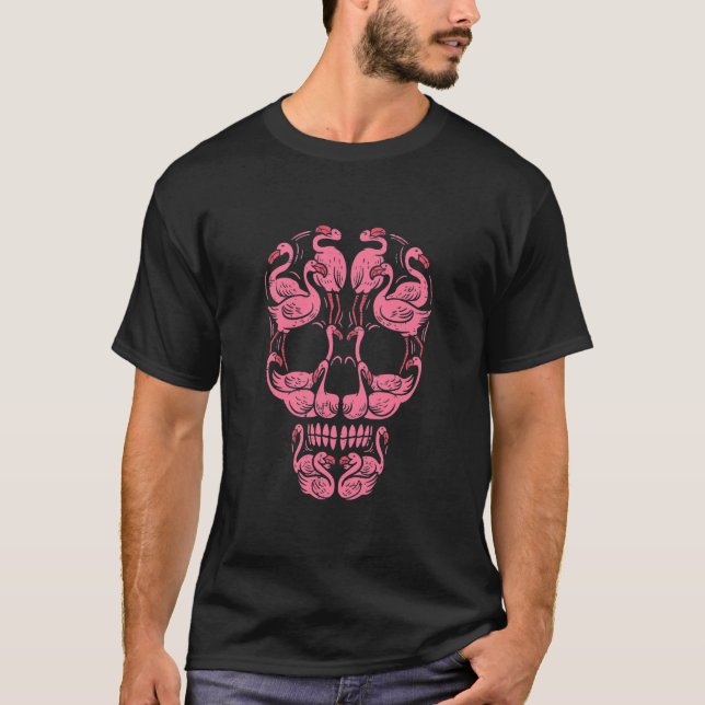 Pink Flamingo Skull Breast Cancer Awareness T-Shirt (Front)