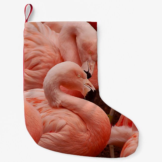 Pink flamingo small christmas stocking (Front)
